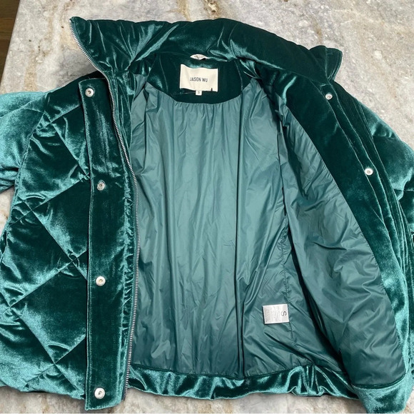 Jason Wu Quilted Puffer Jacket Emerald Green Velvet Soft Women's Small - Picture 4 of 11
